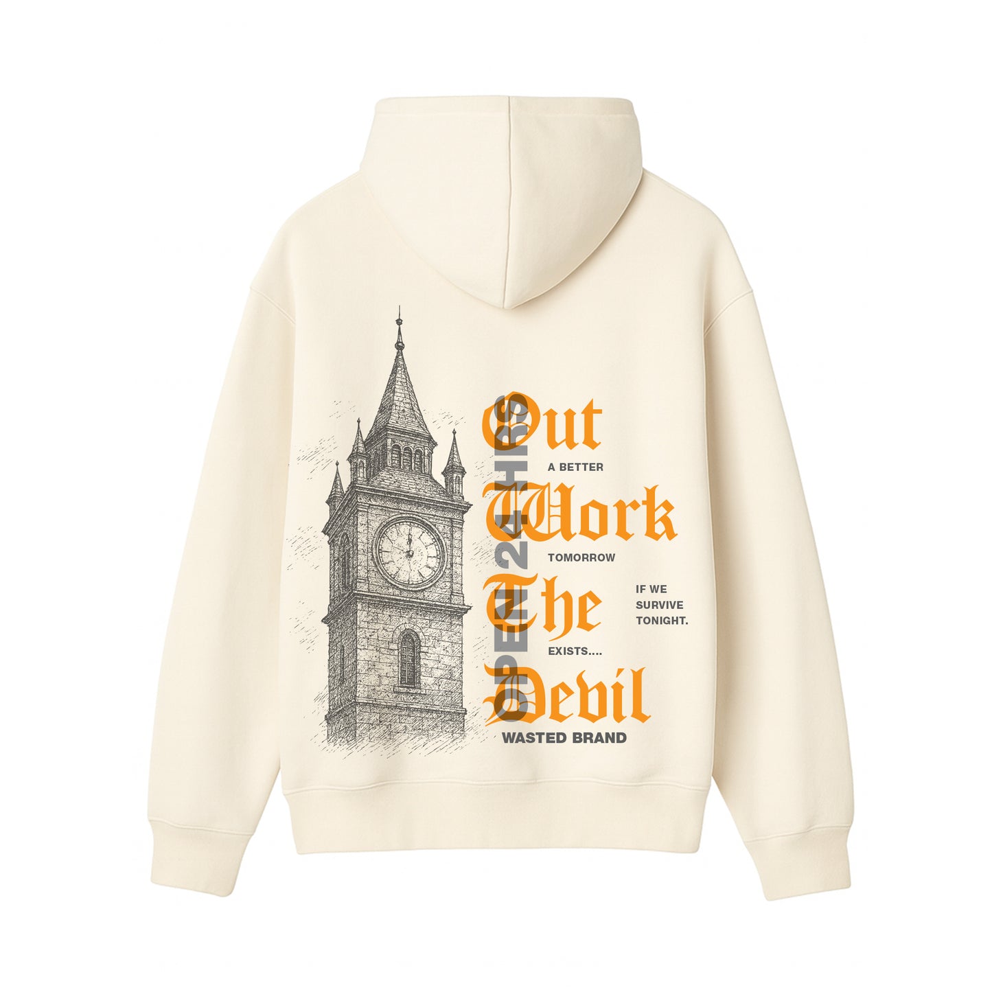 OUTWORK THE DEVIL HOODIE - BONE/ORANGE/SHADOW BLACK