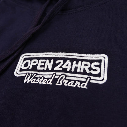 OPEN 24HRS BOX LOGO HOODIE - MANUFACTURER BLUE